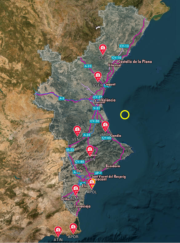 Mapa posición terremoto detectado